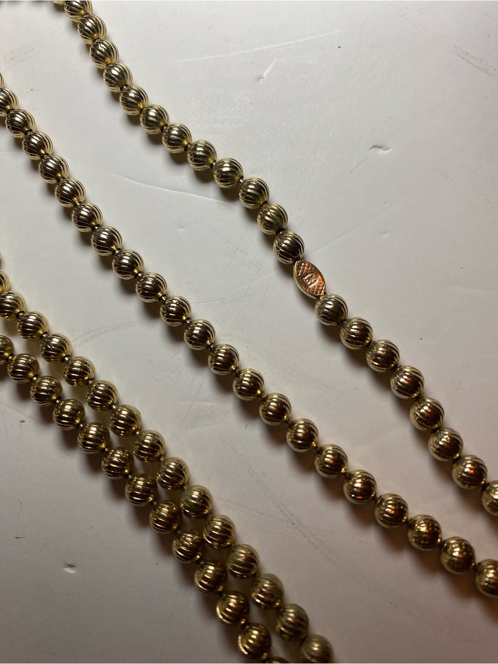 Gold-Tone Ribbed Bead Necklace 28 inches by Amway- Women Jewelry